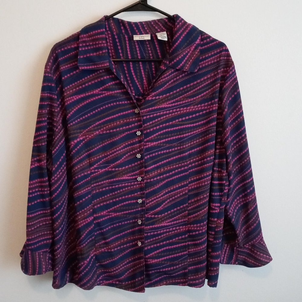 Business Casual Long Sleeve Button Down Blouse 16-18W